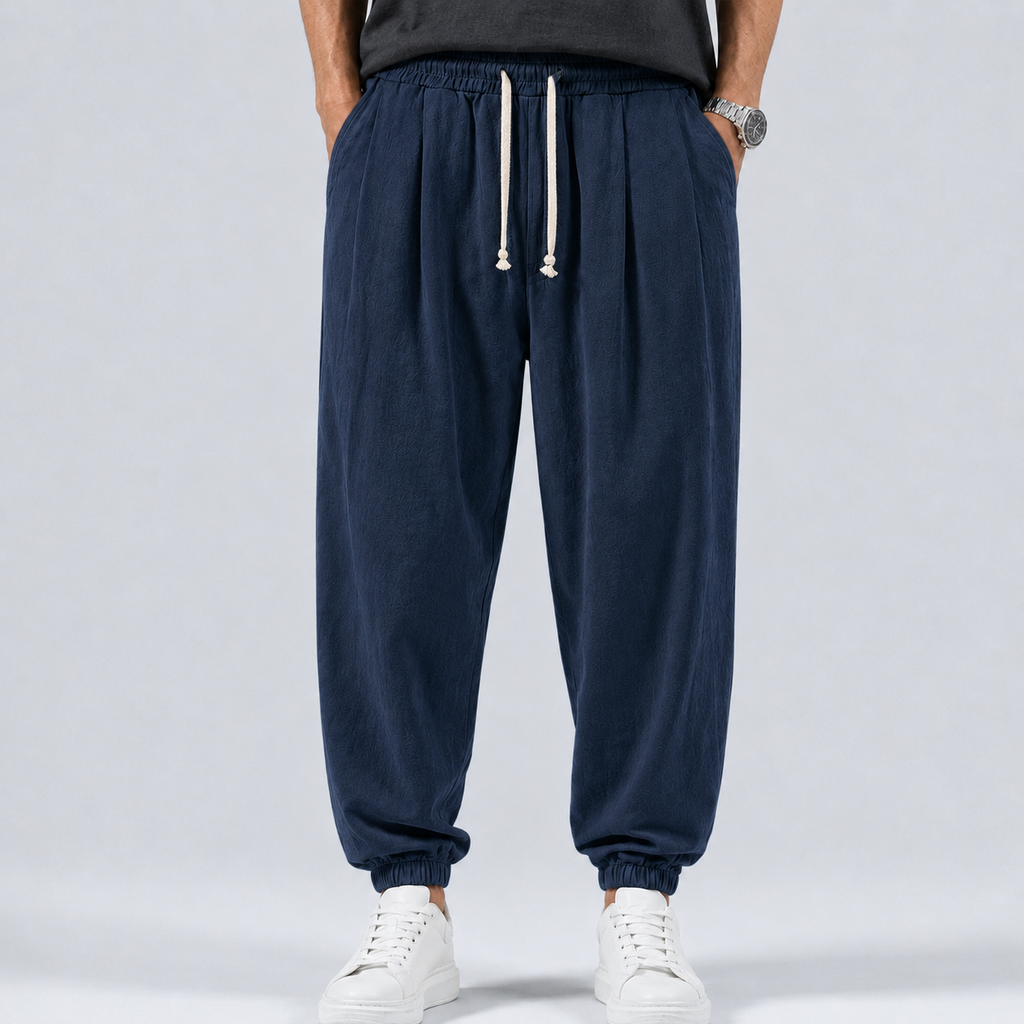 Men's Linen Cotton Drawstring Harem Trousers Black Canvas