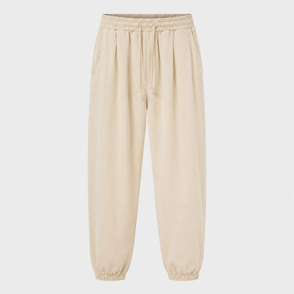 Men's Linen Cotton Drawstring Harem Trousers Black Canvas