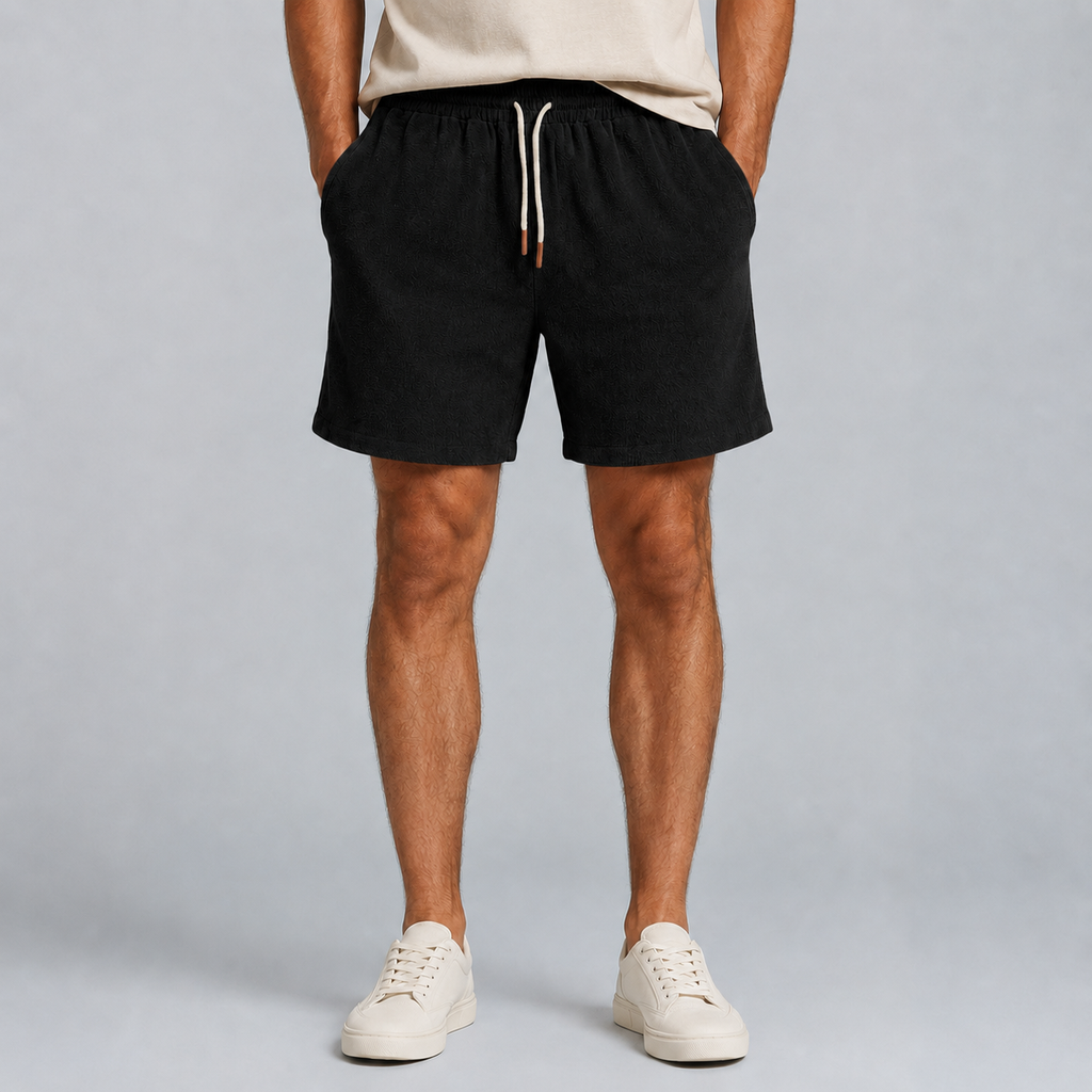 Men's Linen Cotton Loose Fit Shorts Black Canvas