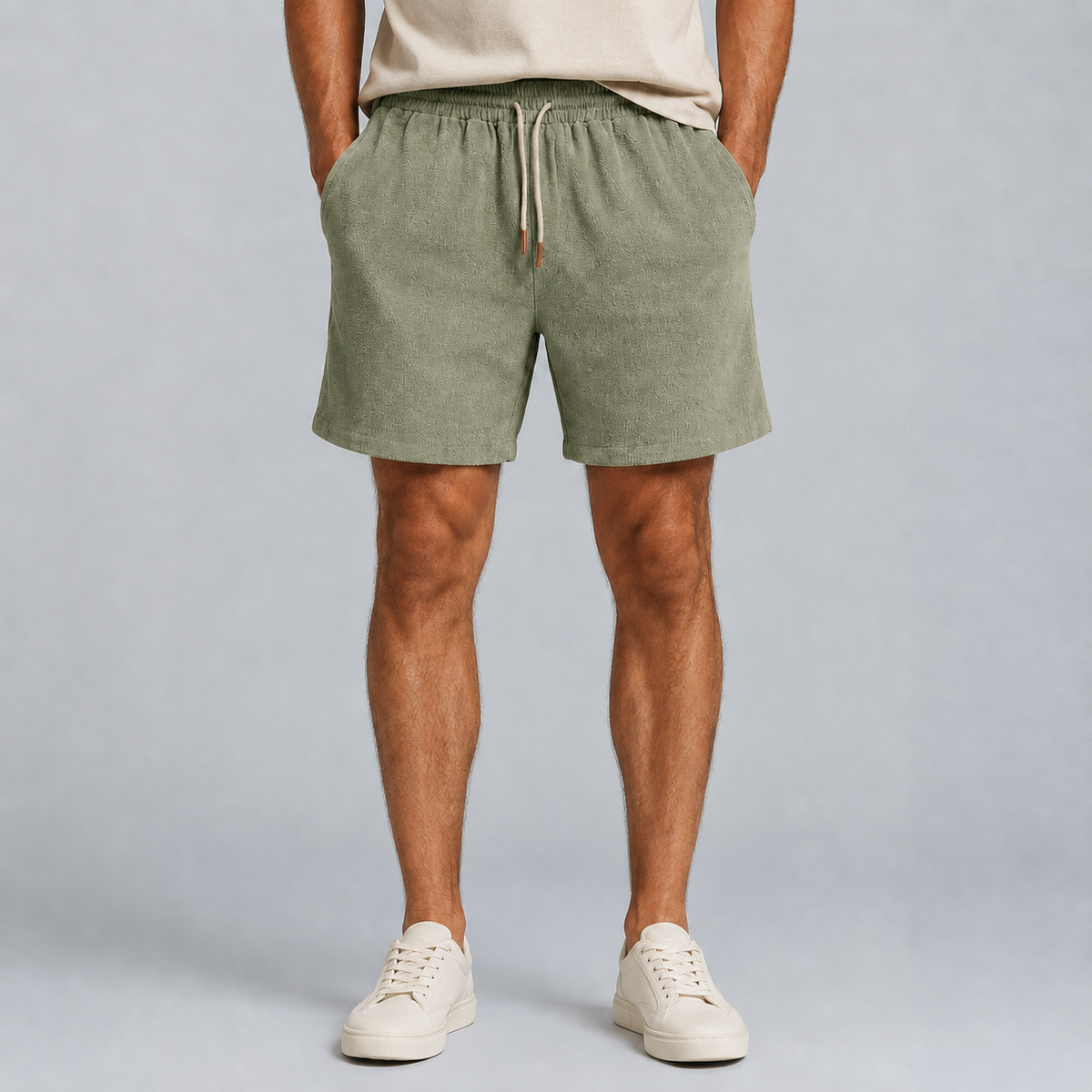 Men's Linen Cotton Loose Fit Shorts Black Canvas