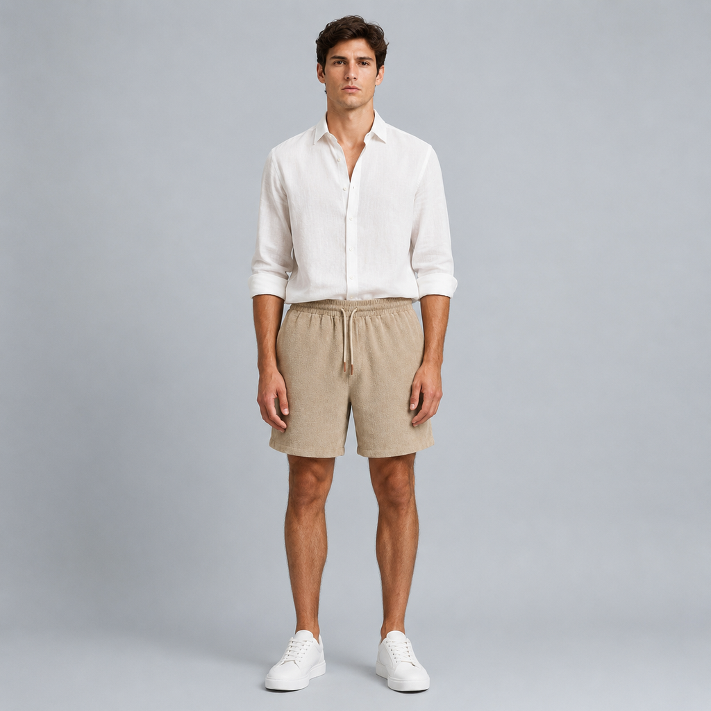 Men's Linen Cotton Loose Fit Shorts Black Canvas