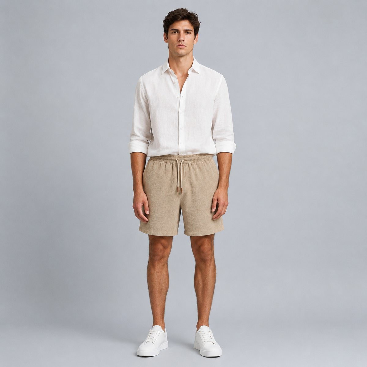 Men's Linen Cotton Loose Fit Shorts Black Canvas