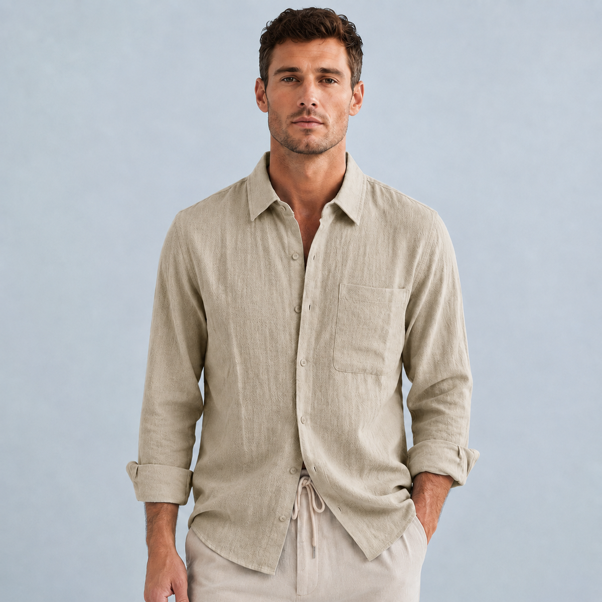 Men's Linen Cotton Loose Lapel Shirt Black Canvas