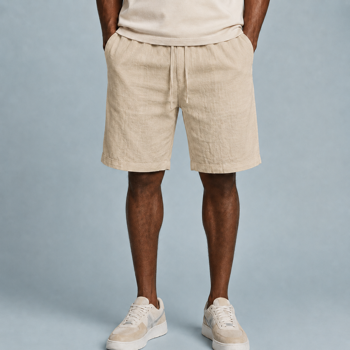 Men's Linen Cotton Loose Shorts Black Canvas