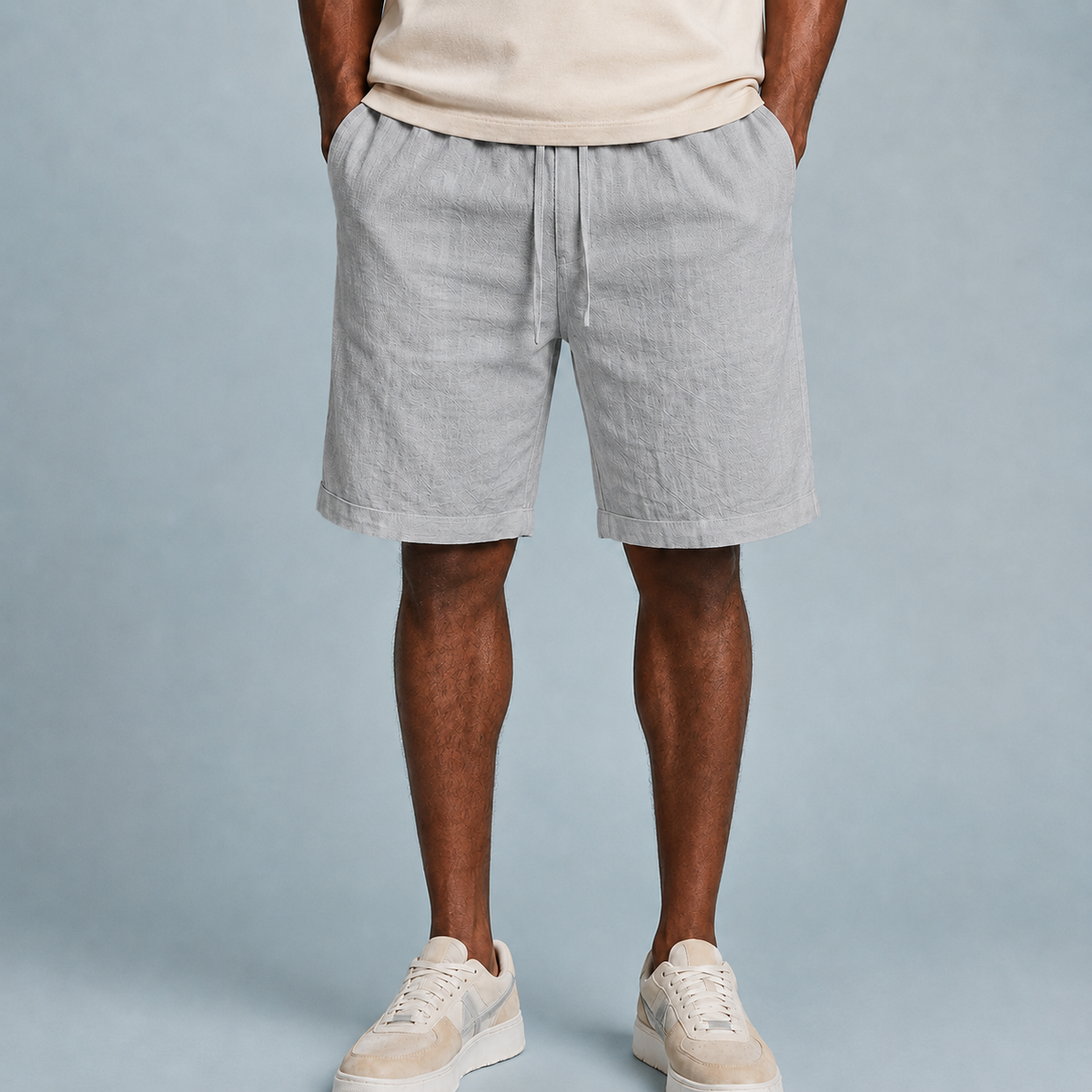 Men's Linen Cotton Loose Shorts Black Canvas