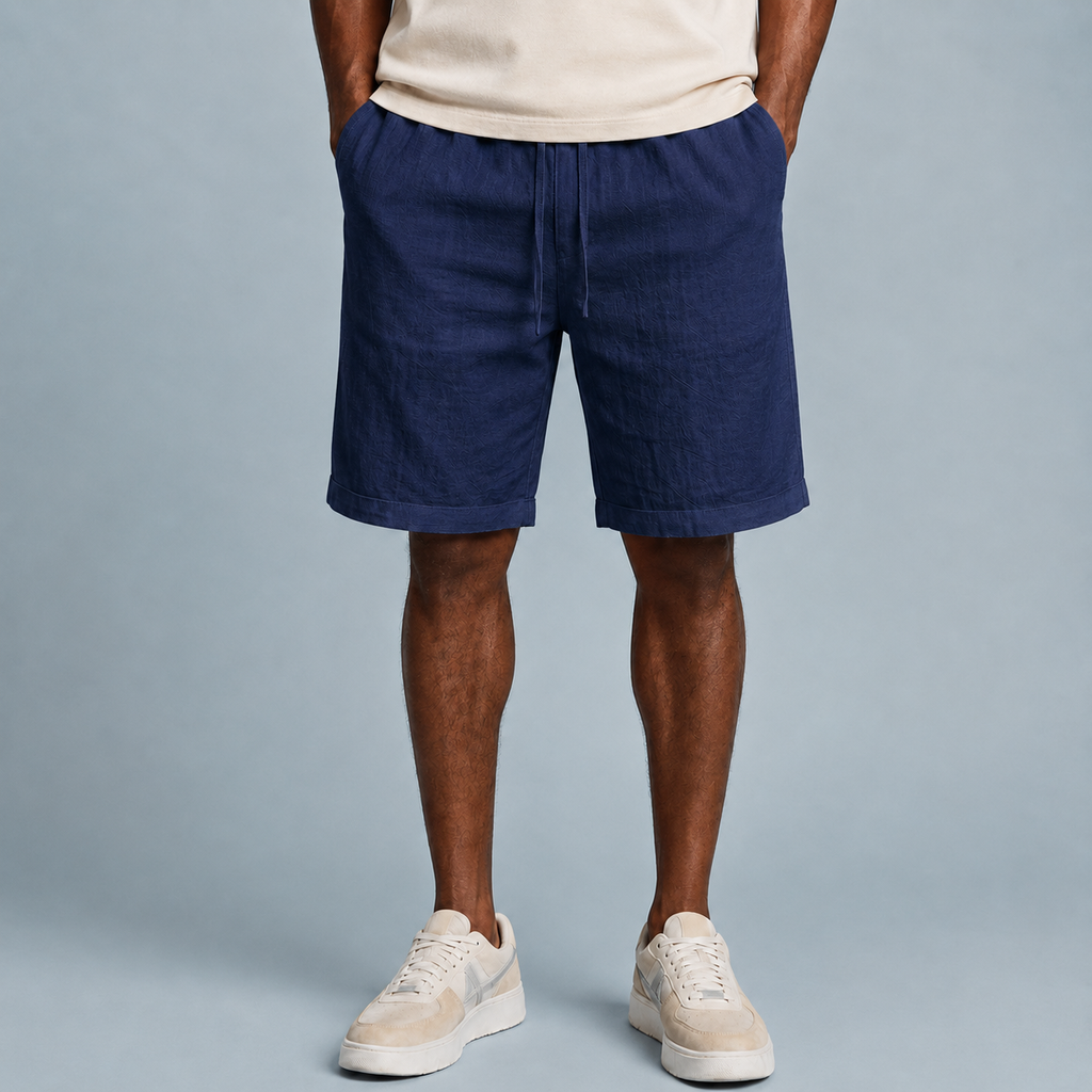 Men's Linen Cotton Loose Shorts Black Canvas