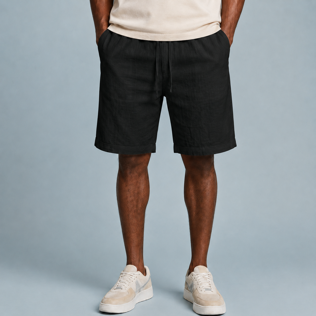 Men's Linen Cotton Loose Shorts Black Canvas