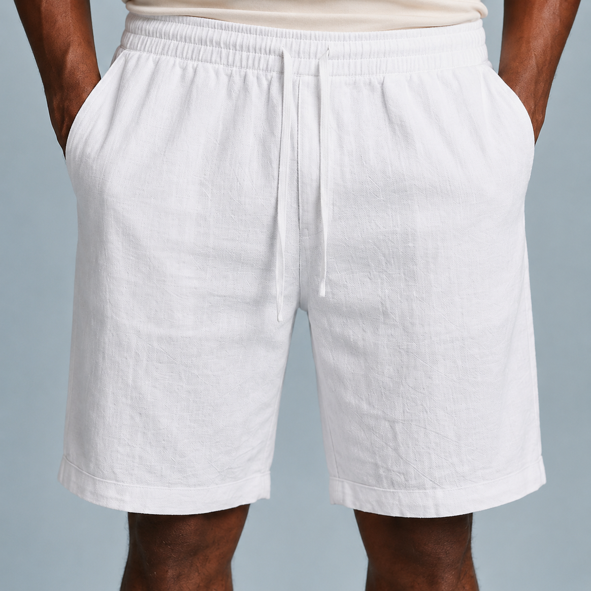 Men's Linen Cotton Loose Shorts Black Canvas
