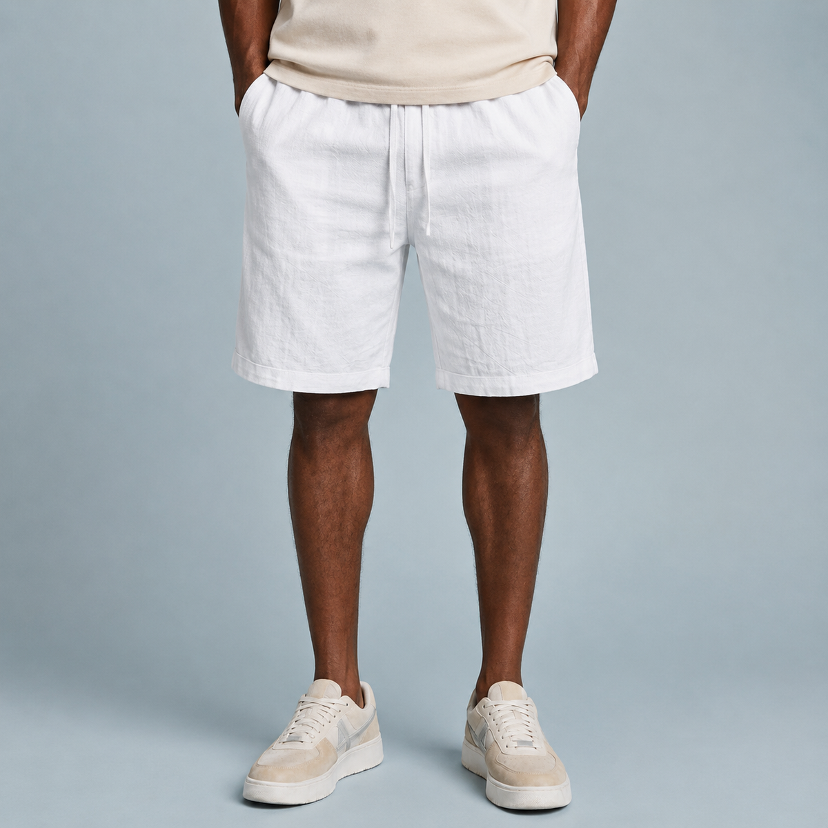 Men's Linen Cotton Loose Shorts Black Canvas