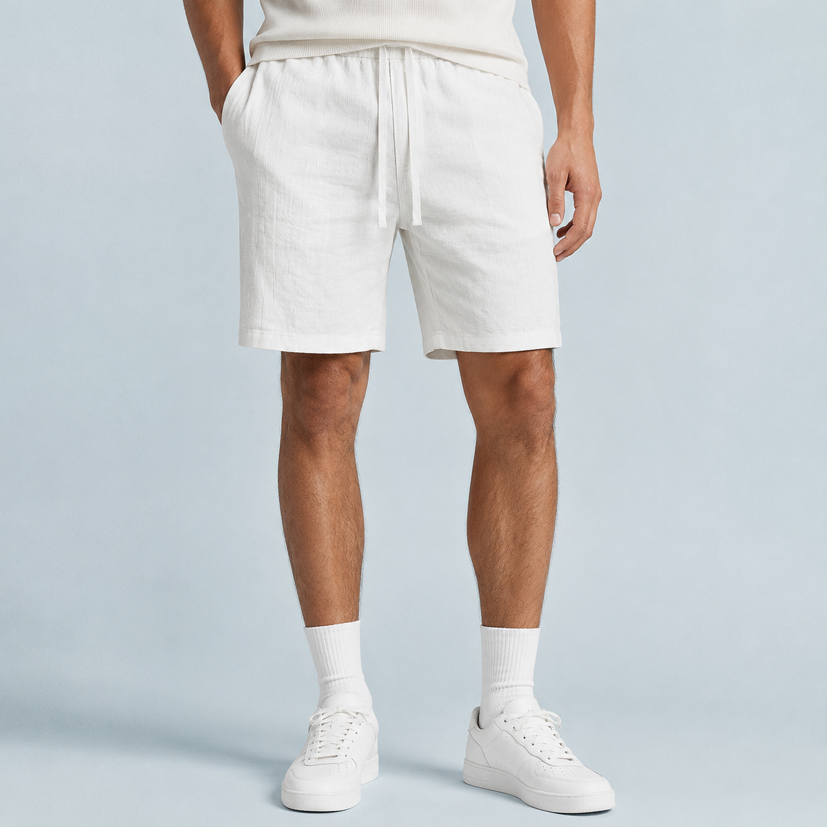 Men's Linen Drawstring Shorts Relaxed Fit Black Canvas