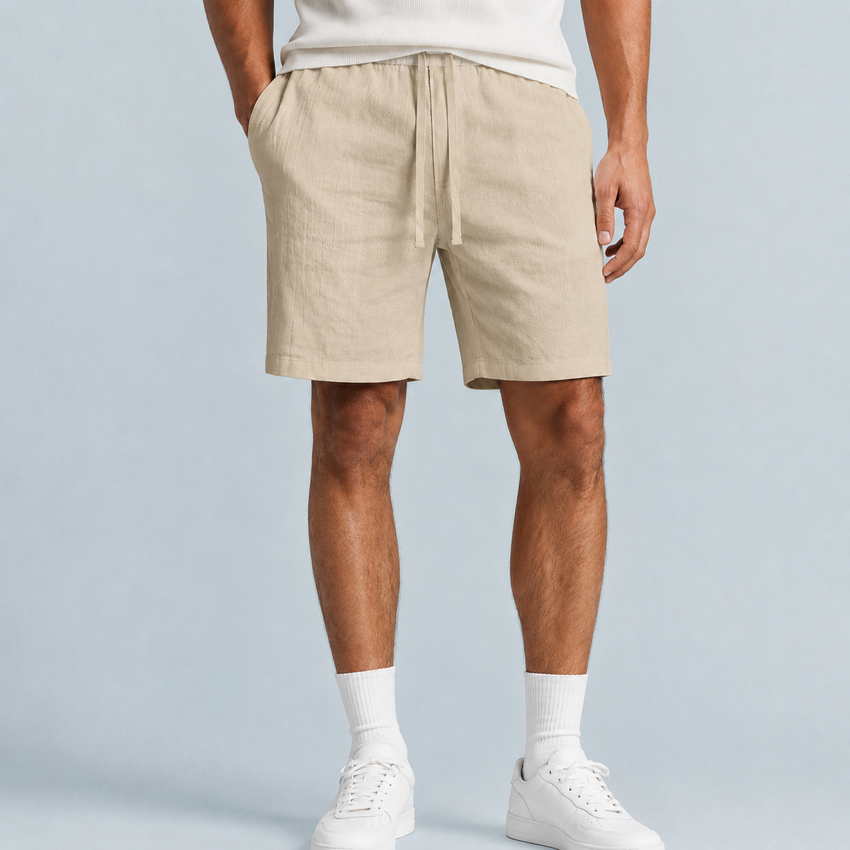 Men's Linen Drawstring Shorts Relaxed Fit Black Canvas