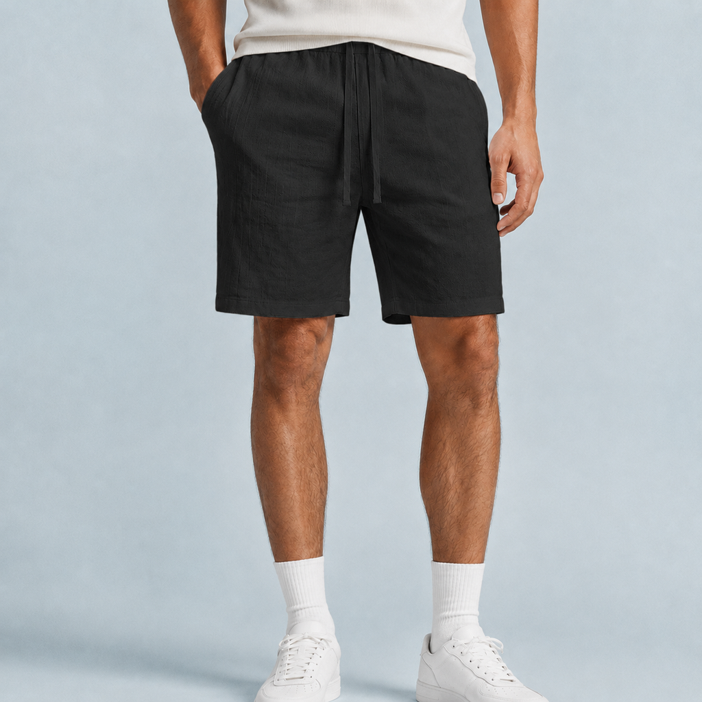 Men's Linen Drawstring Shorts Relaxed Fit Black Canvas