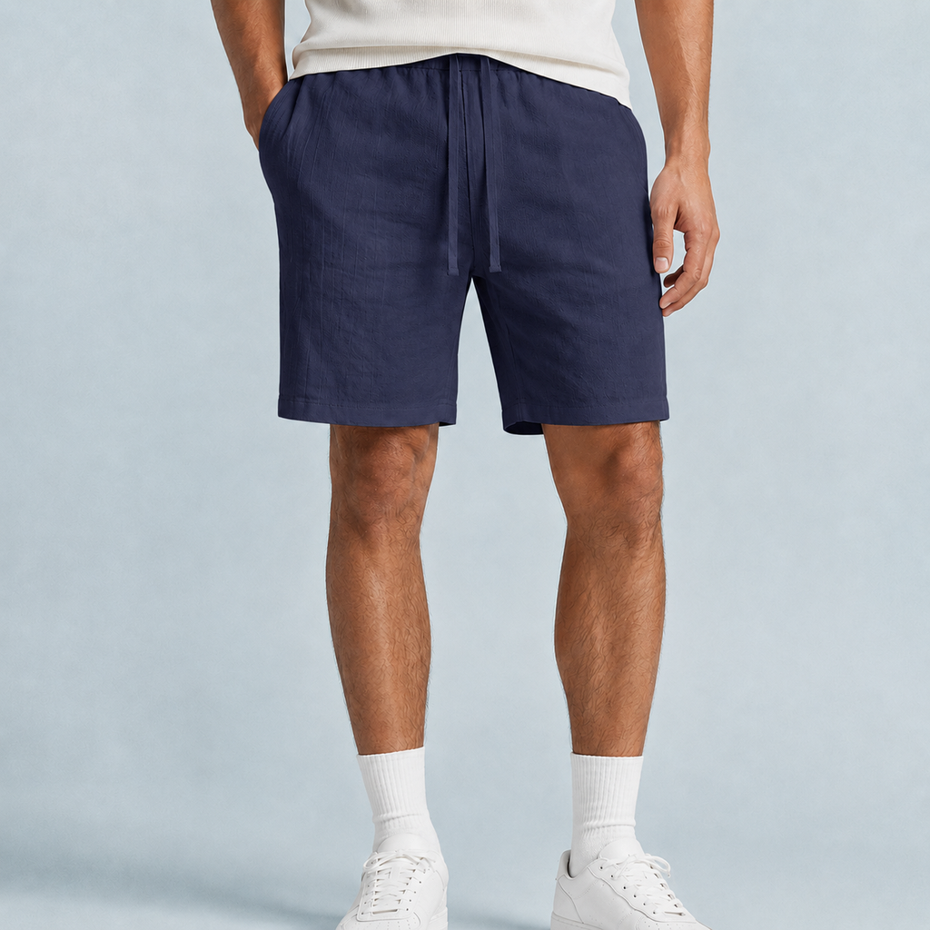 Men's Linen Drawstring Shorts Relaxed Fit Black Canvas
