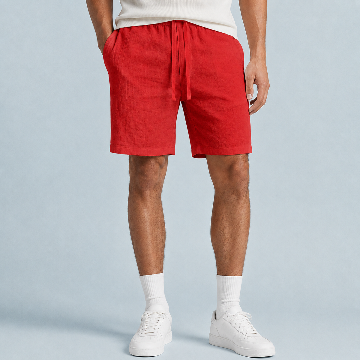 Men's Linen Drawstring Shorts Relaxed Fit Black Canvas