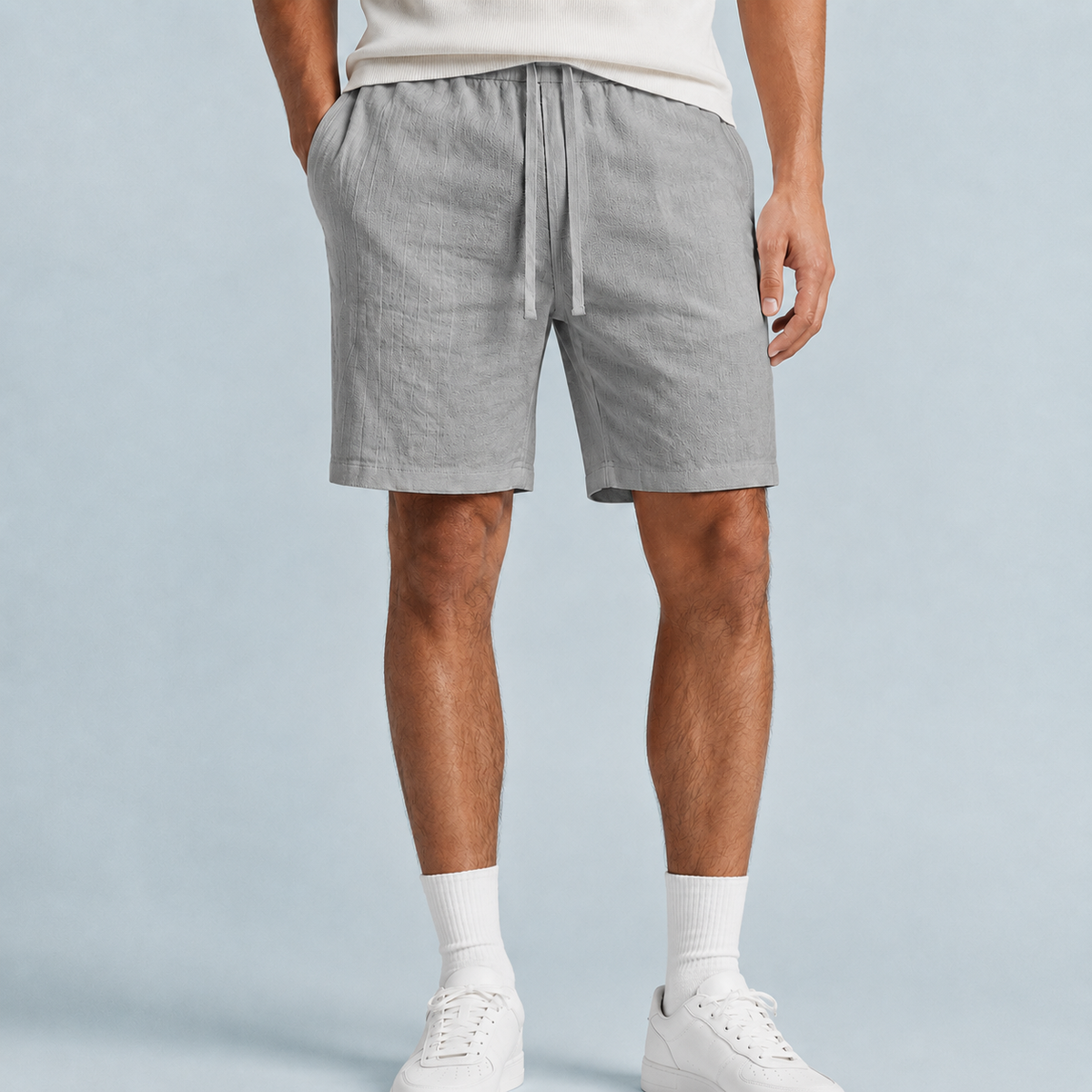 Men's Linen Drawstring Shorts Relaxed Fit Black Canvas