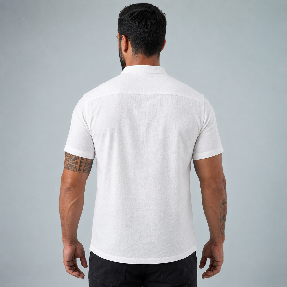 Men's Linen Short Sleeve Shirt Relaxed Fit Black Canvas