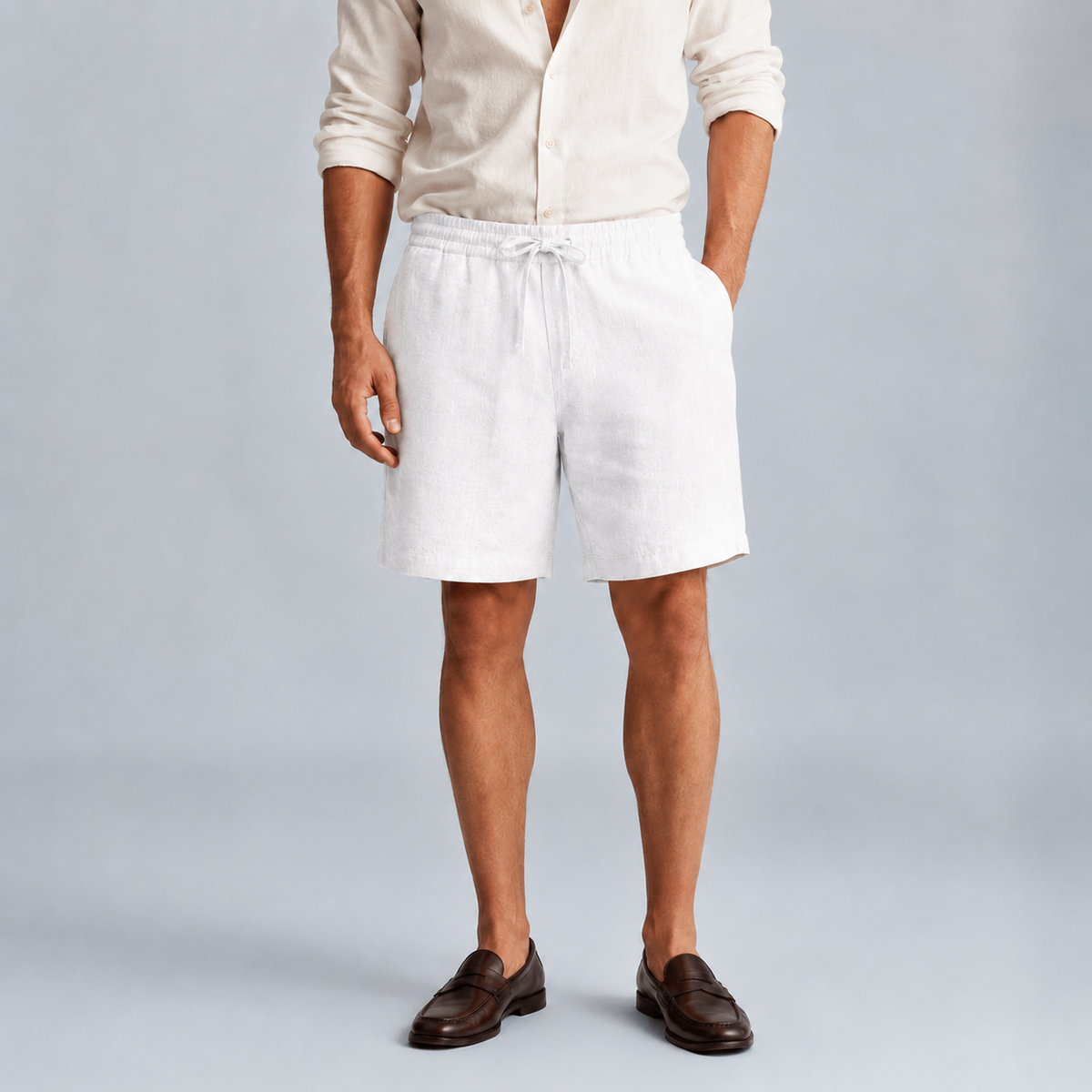 Men's Linen Solid Colour Lightweight Shorts Black Canvas