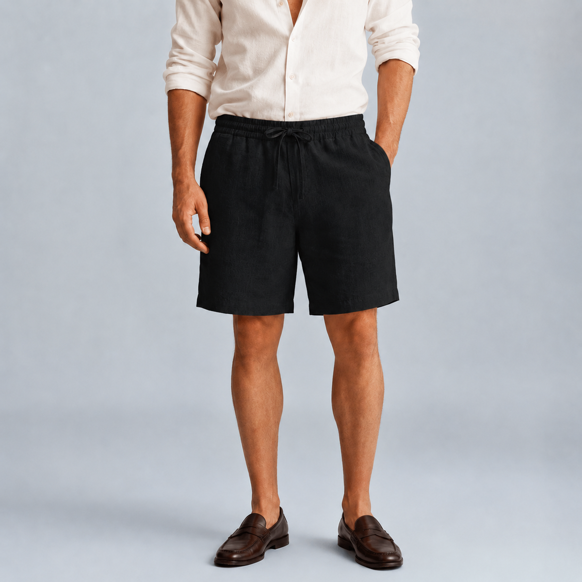 Men's Linen Solid Colour Lightweight Shorts Black Canvas