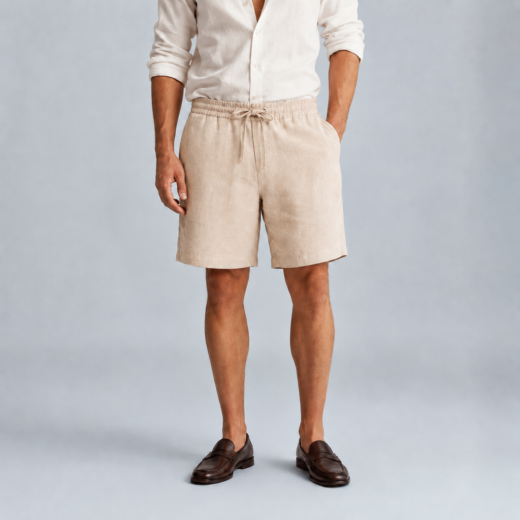 Men's Linen Solid Colour Lightweight Shorts Black Canvas