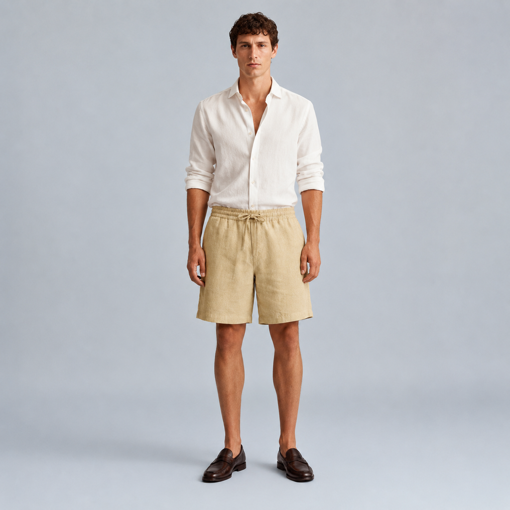 Men's Linen Solid Colour Lightweight Shorts Black Canvas
