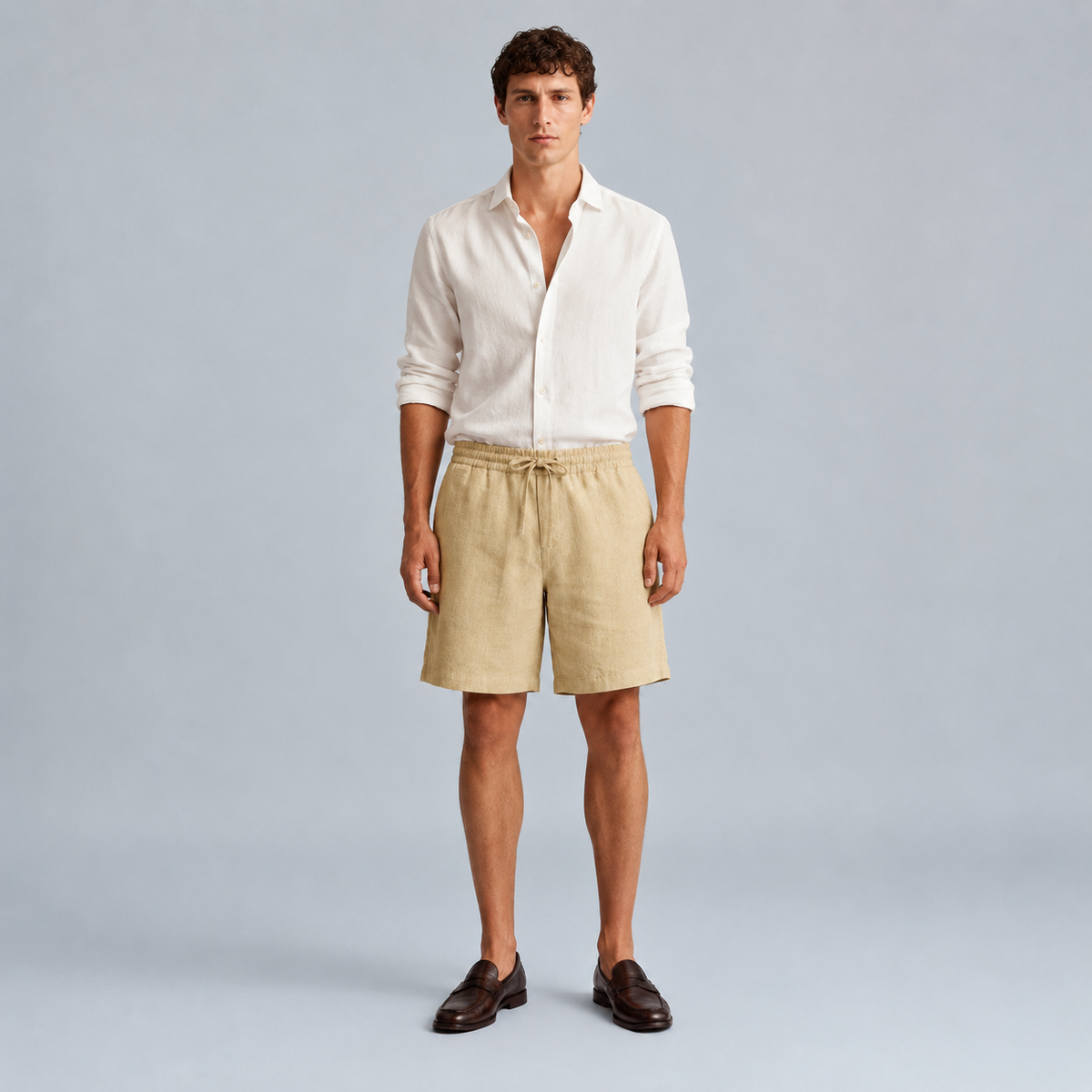 Men's Linen Solid Colour Lightweight Shorts Black Canvas