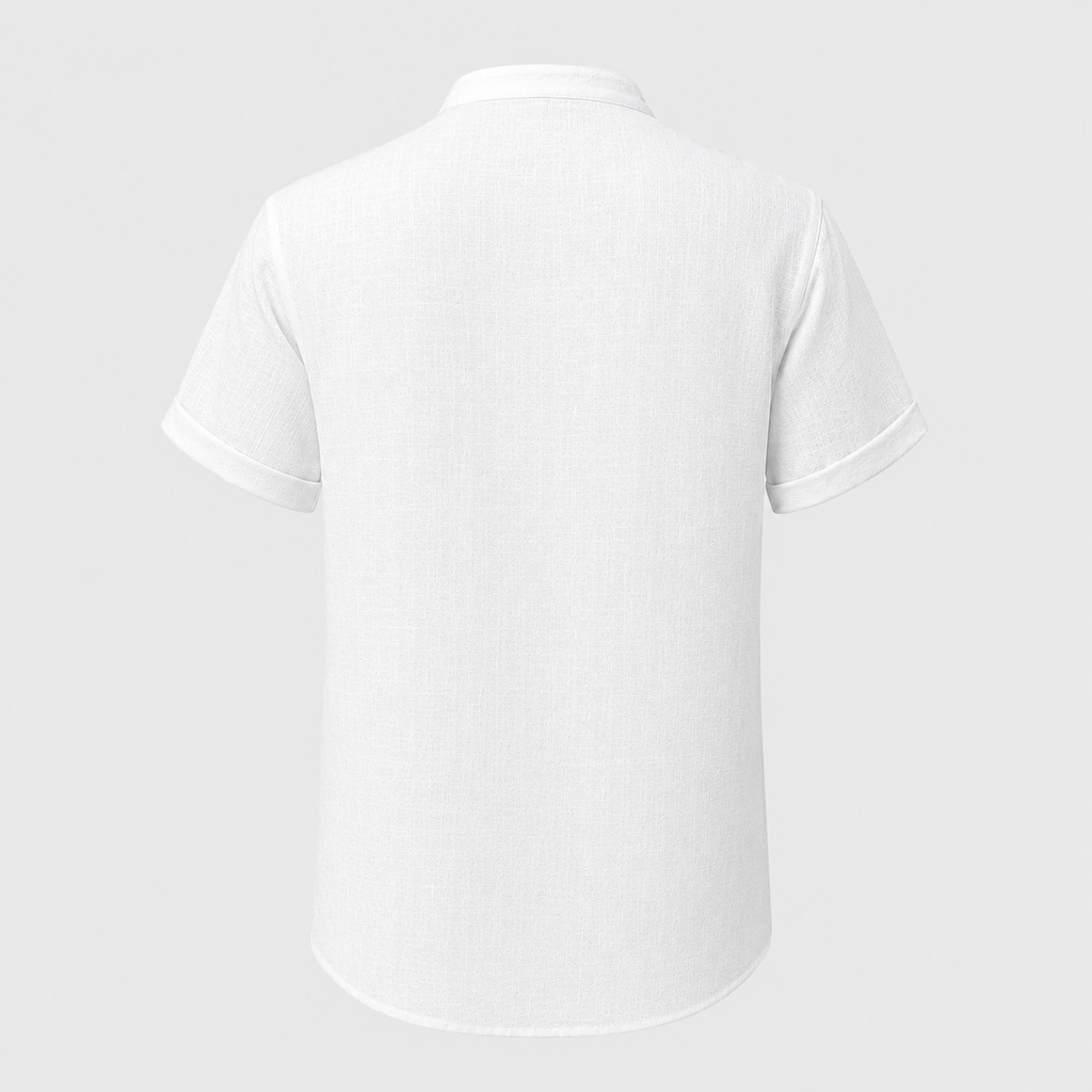 Men's Linen Stand Collar Shirt Black Canvas