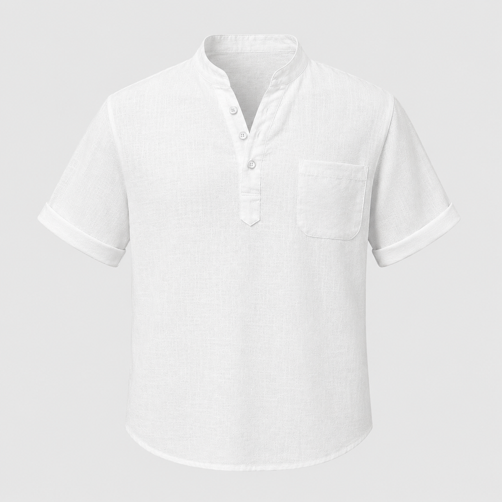 Men's Linen Stand Collar Shirt Black Canvas