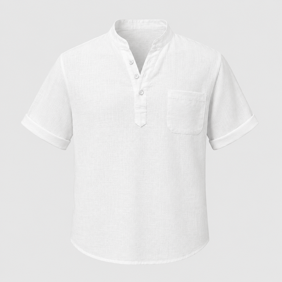 Men's Linen Stand Collar Shirt Black Canvas