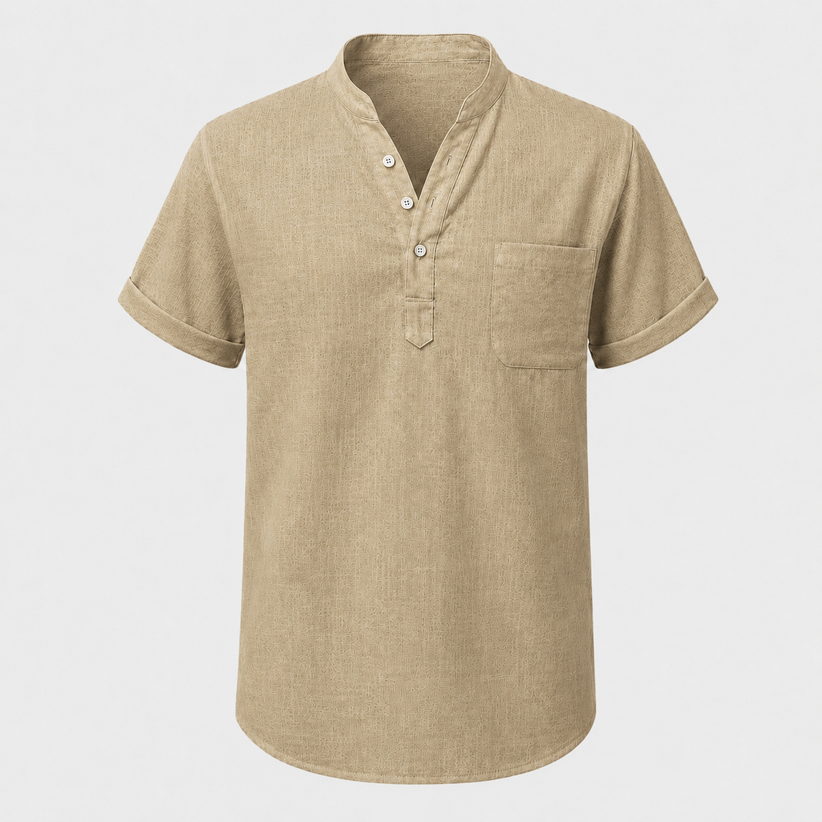 Men's Linen Stand Collar Shirt Black Canvas