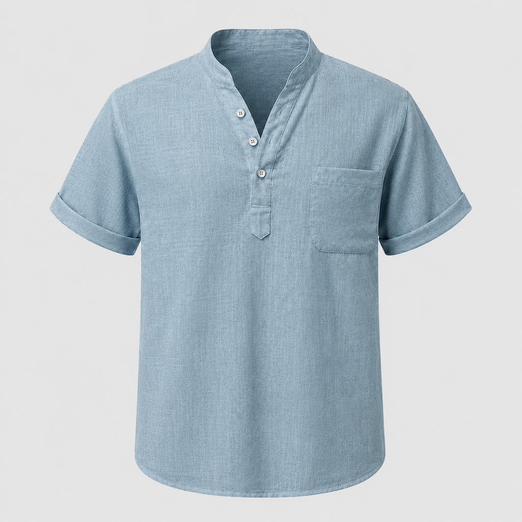 Men's Linen Stand Collar Shirt Black Canvas