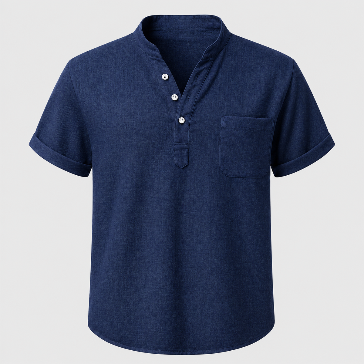 Men's Linen Stand Collar Shirt Black Canvas