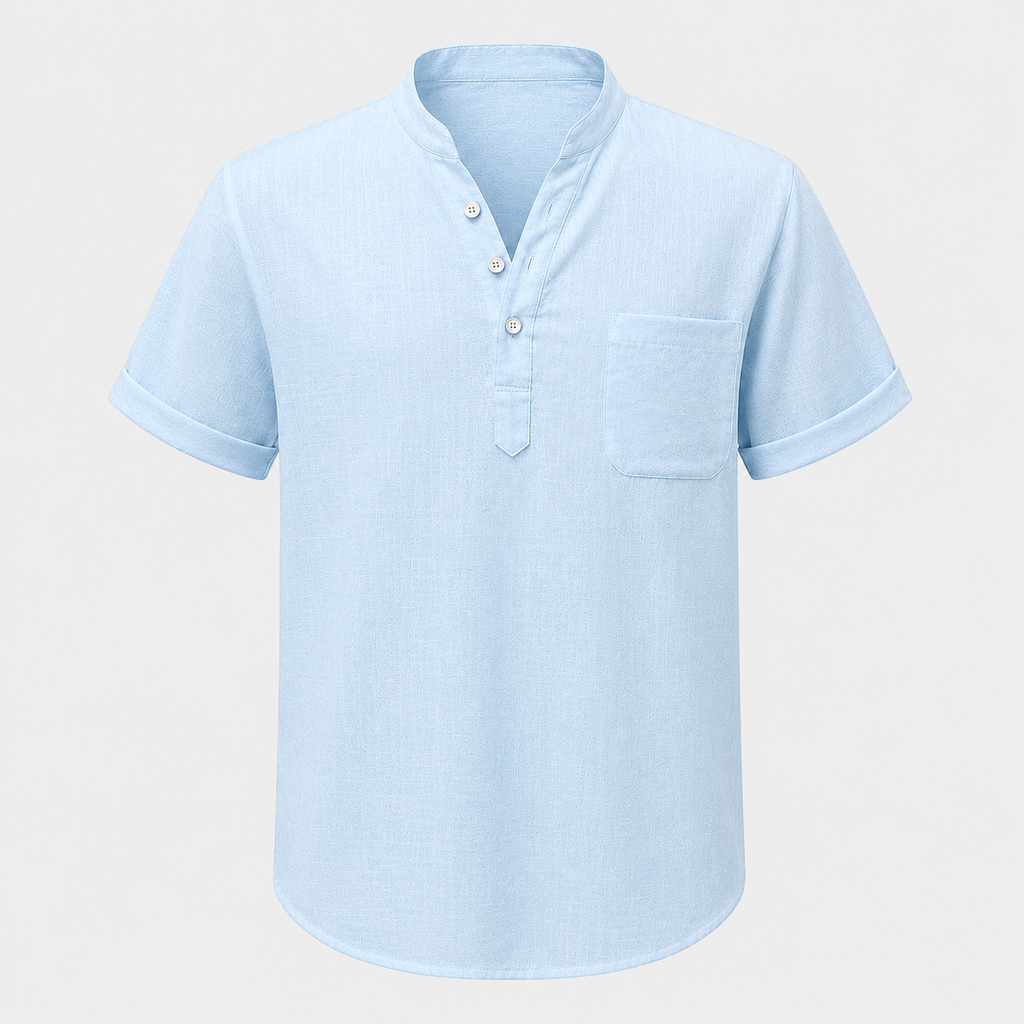 Men's Linen Stand Collar Shirt Black Canvas