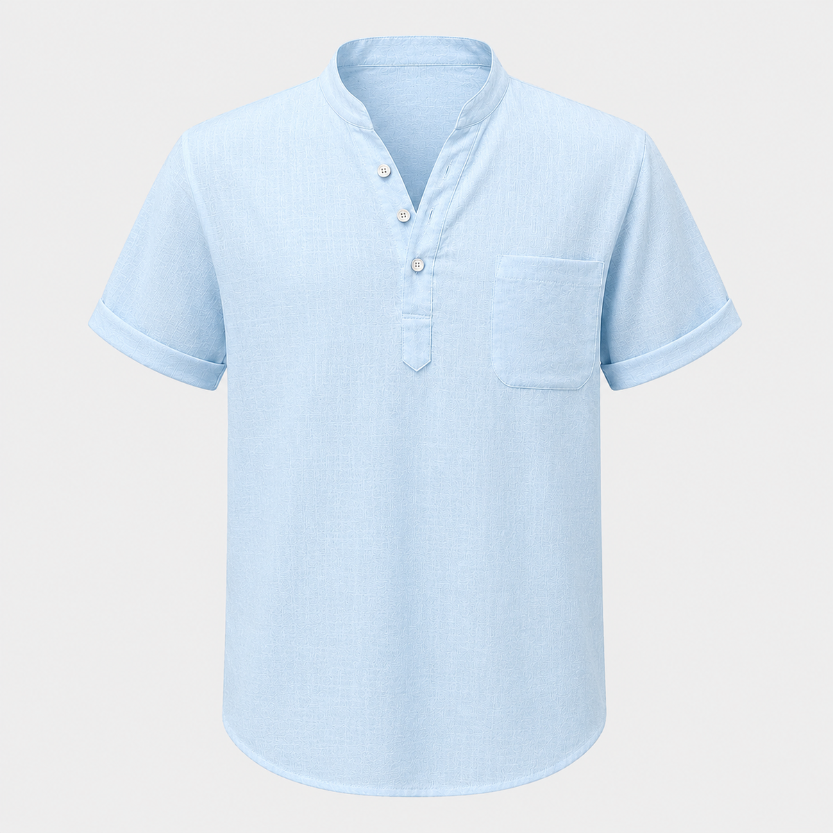 Men's Linen Stand Collar Shirt Black Canvas