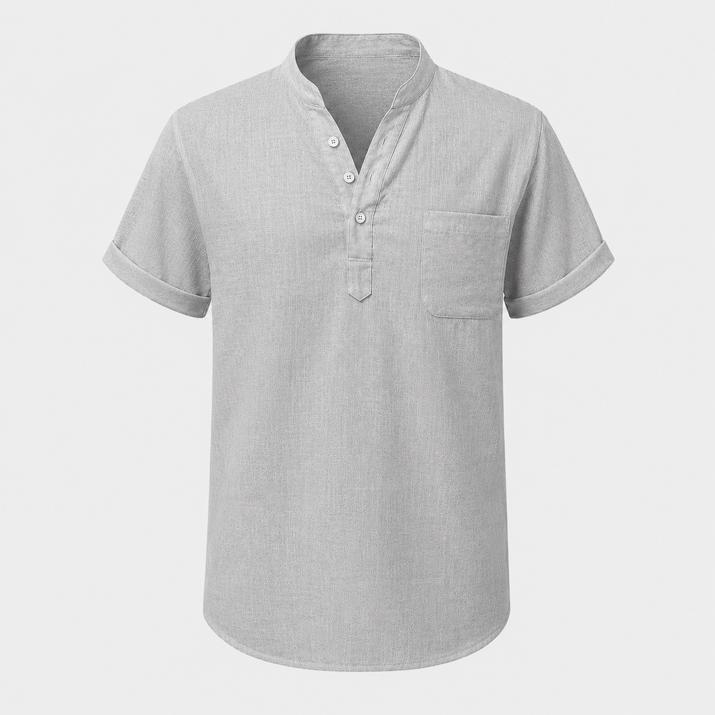 Men's Linen Stand Collar Shirt Black Canvas
