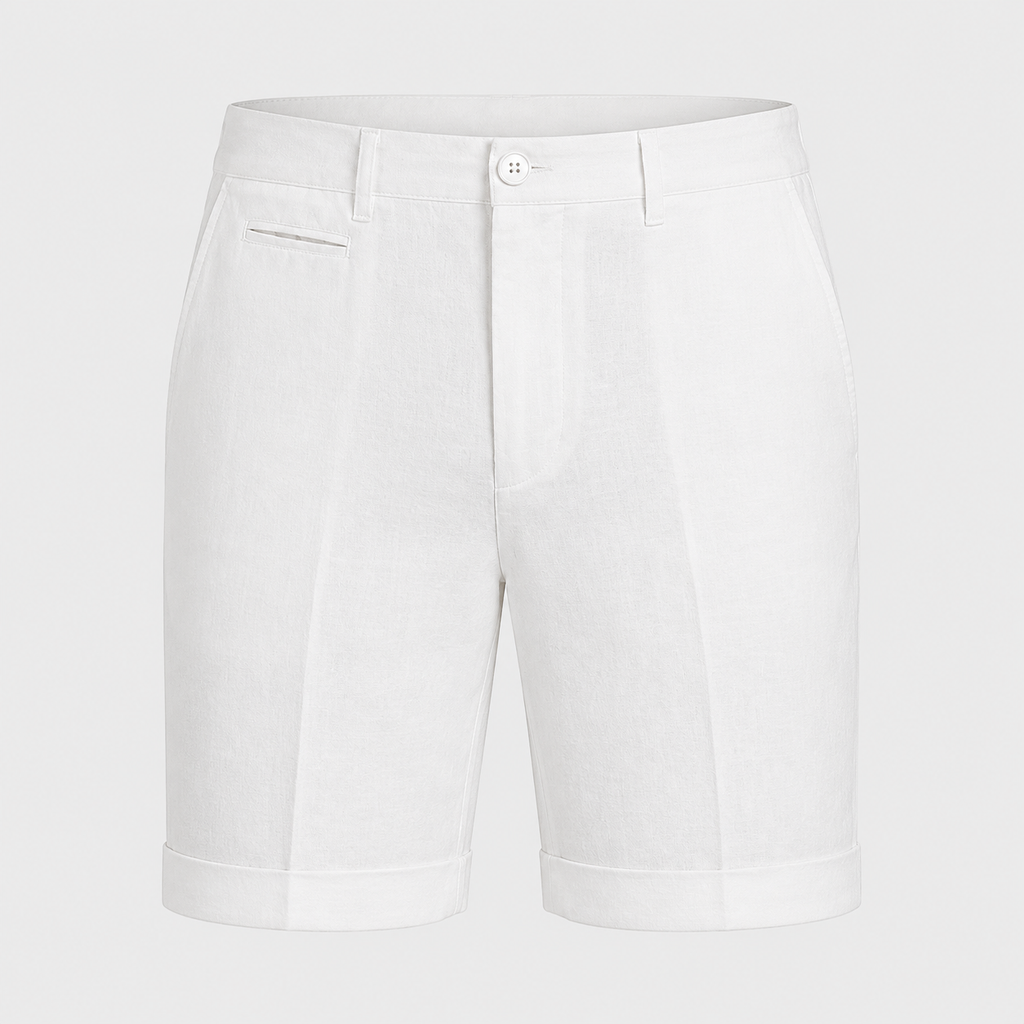 Men's Linen Straight Fit Knee Length Shorts Black Canvas