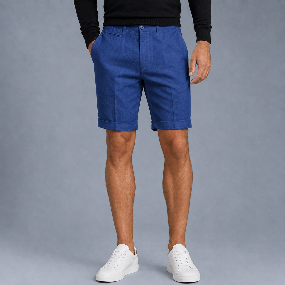 Men's Linen Straight Fit Knee Length Shorts Black Canvas
