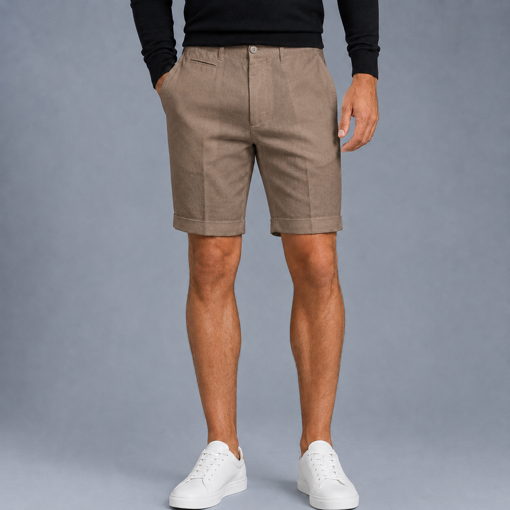 Men's Linen Straight Fit Knee Length Shorts Black Canvas