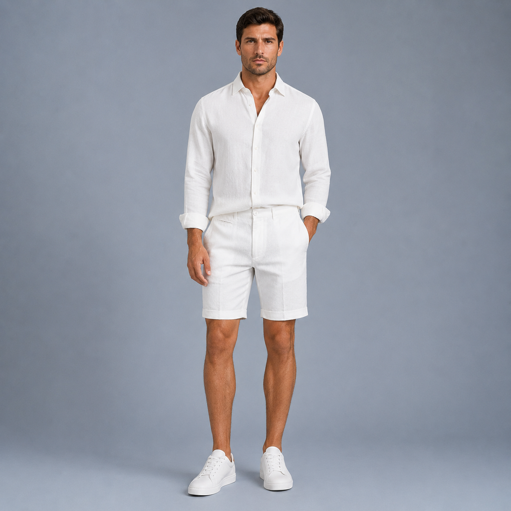 Men's Linen Straight Fit Knee Length Shorts Black Canvas