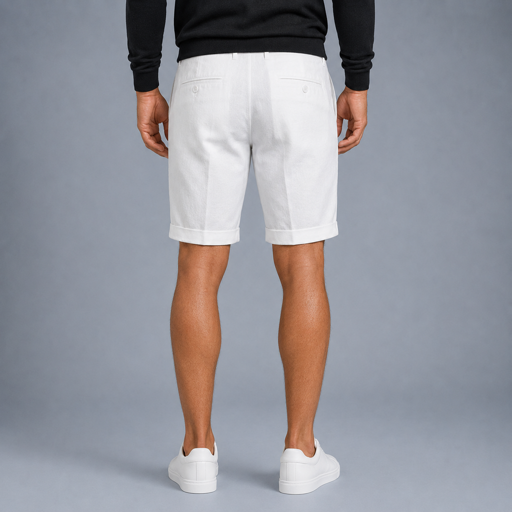 Men's Linen Straight Fit Knee Length Shorts Black Canvas