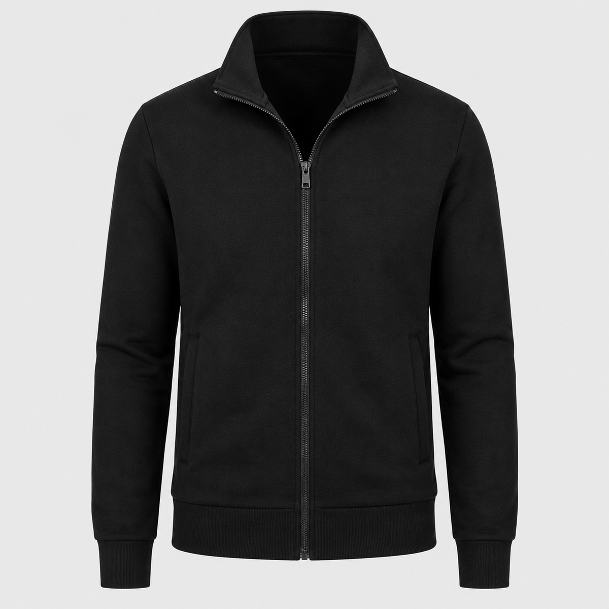Men's Long Sleeve Zip-Up Jacket Black Canvas