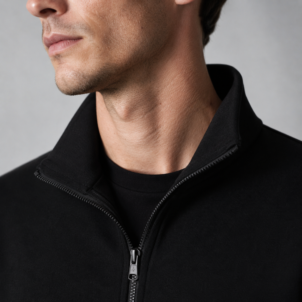 Men's Long Sleeve Zip-Up Jacket Black Canvas