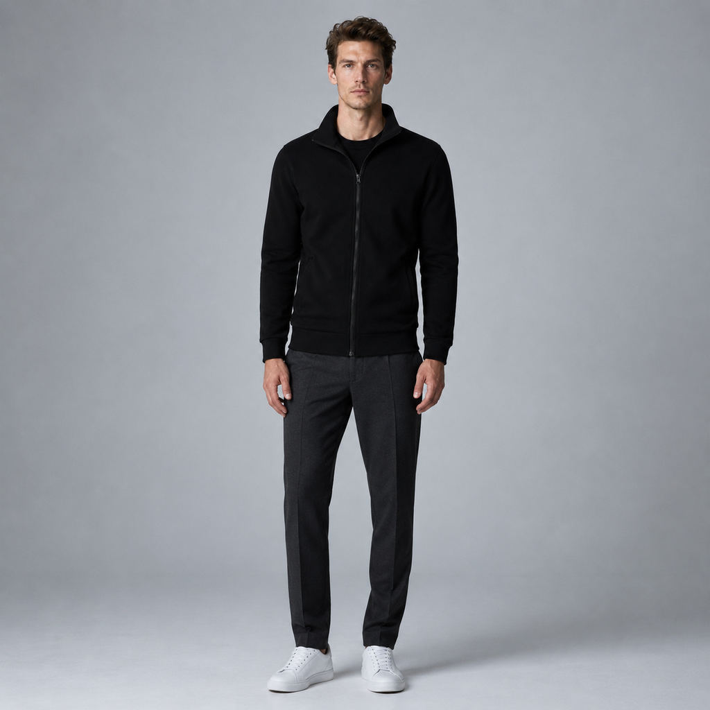 Men's Long Sleeve Zip-Up Jacket Black Canvas