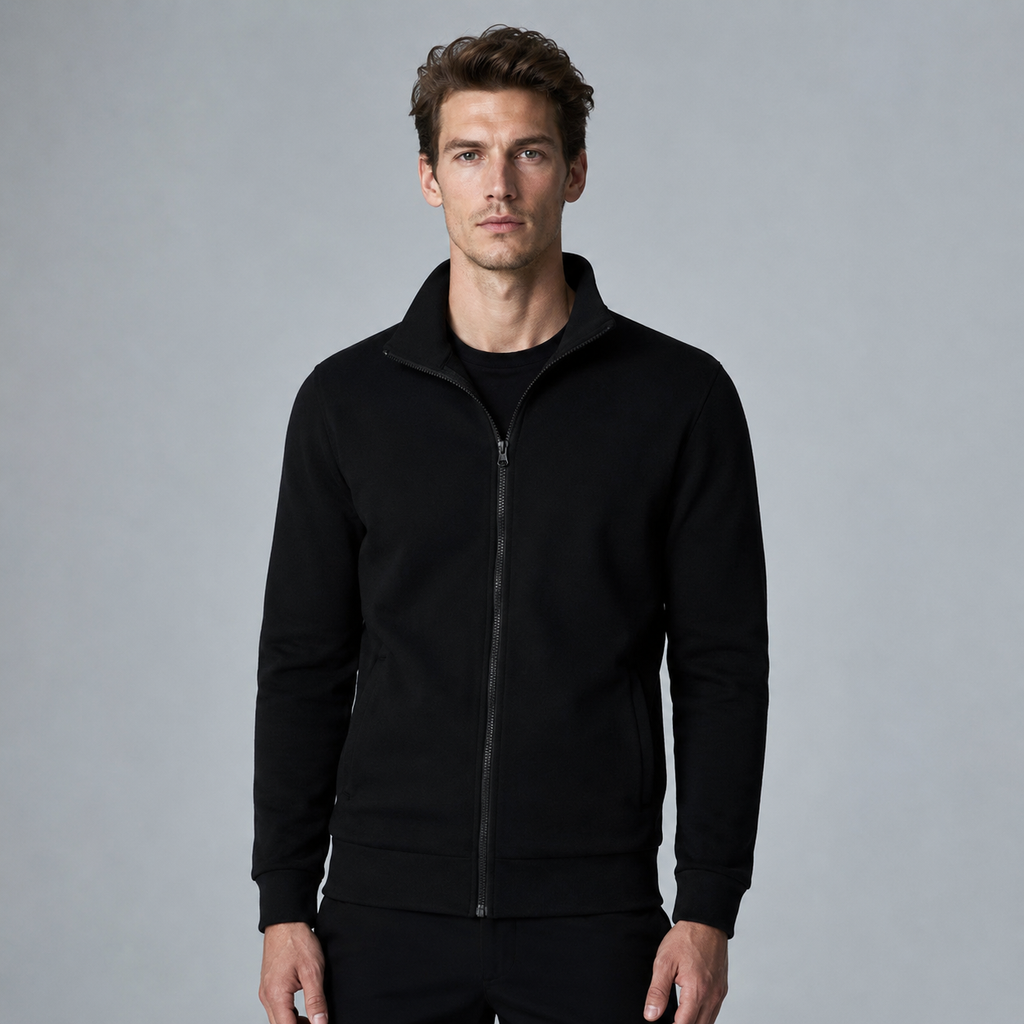 Men's Long Sleeve Zip-Up Jacket Black Canvas