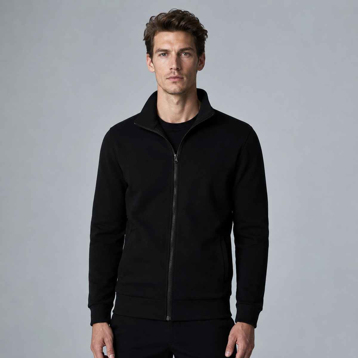 Men's Long Sleeve Zip-Up Jacket Black Canvas