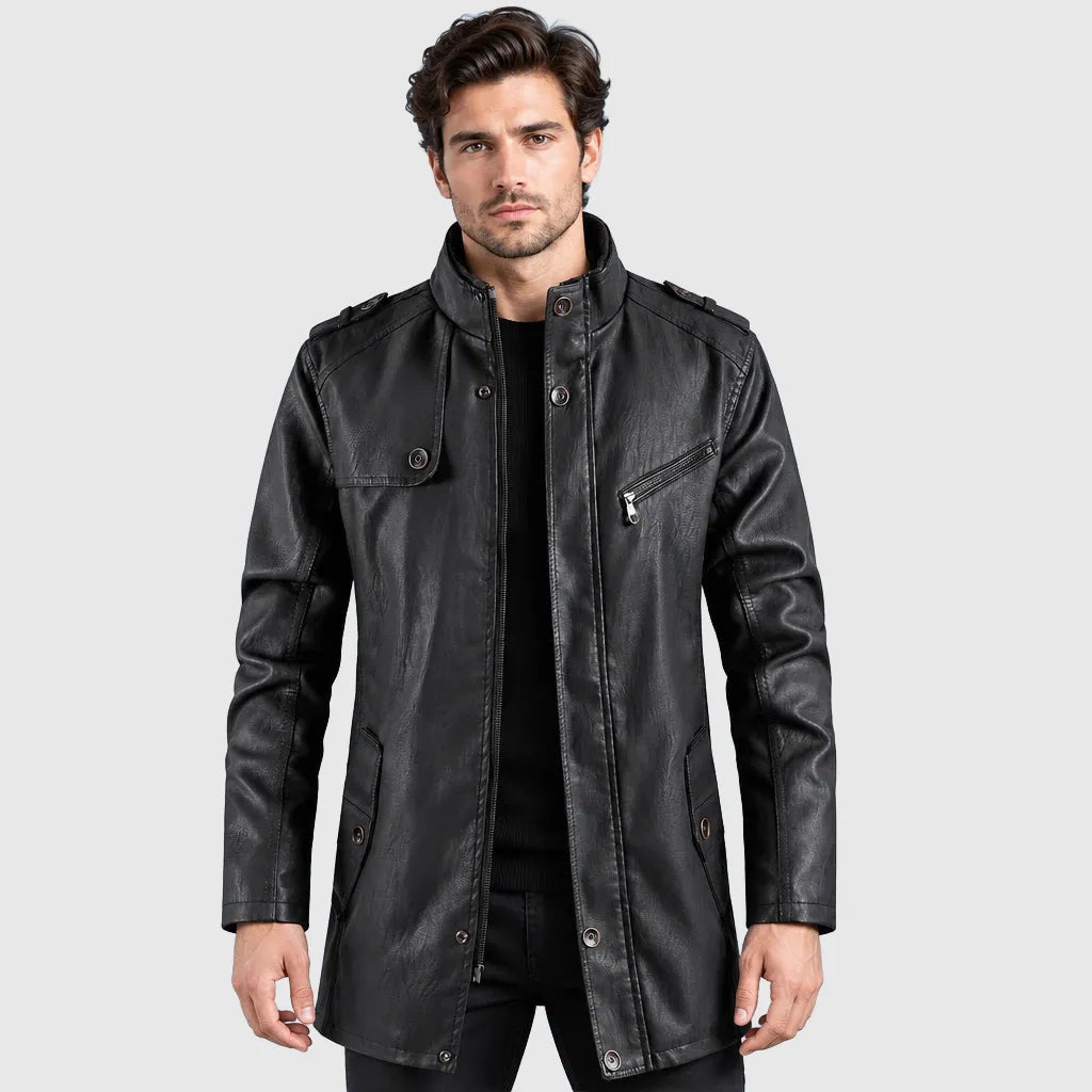Men's Longline Faux Leather Biker Jacket