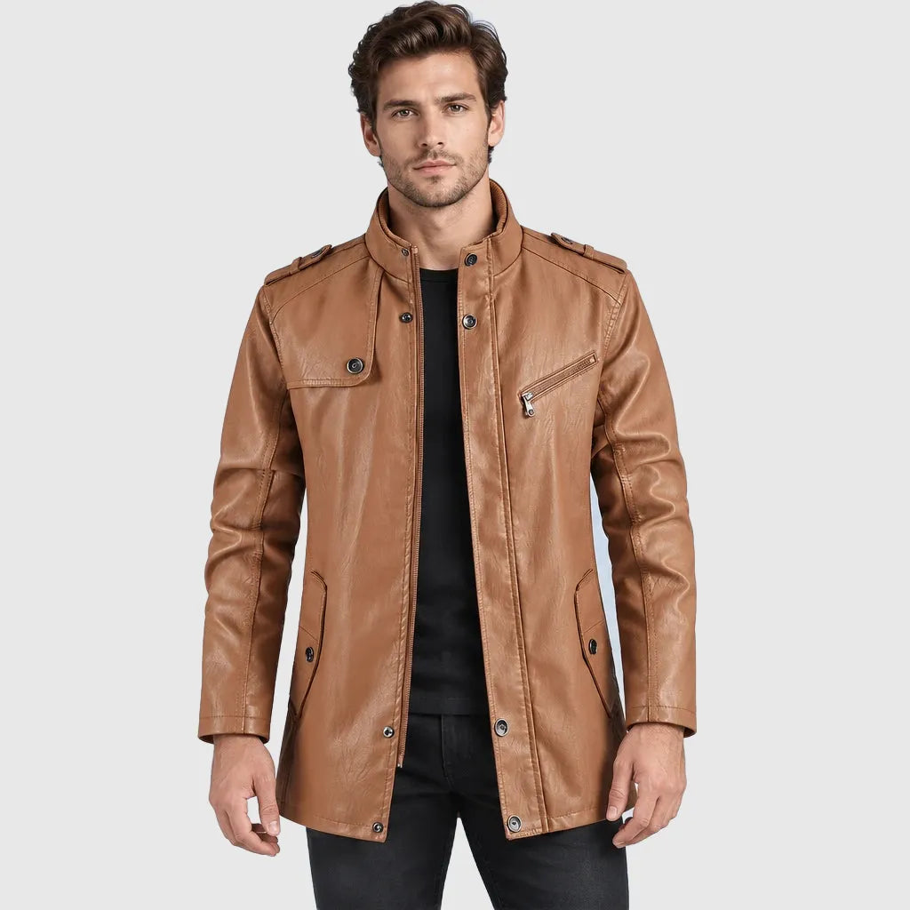 Men's Longline Faux Leather Biker Jacket