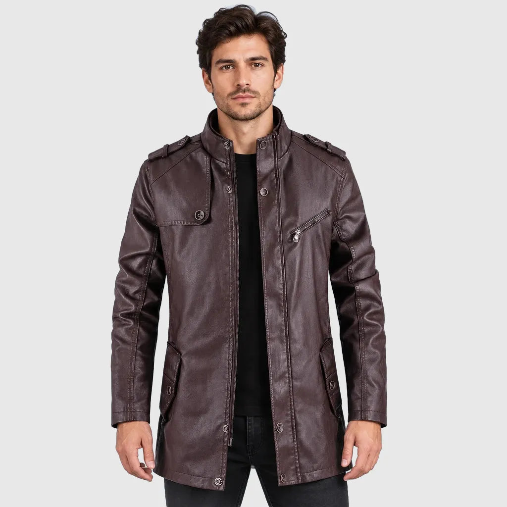 Men's Longline Faux Leather Biker Jacket