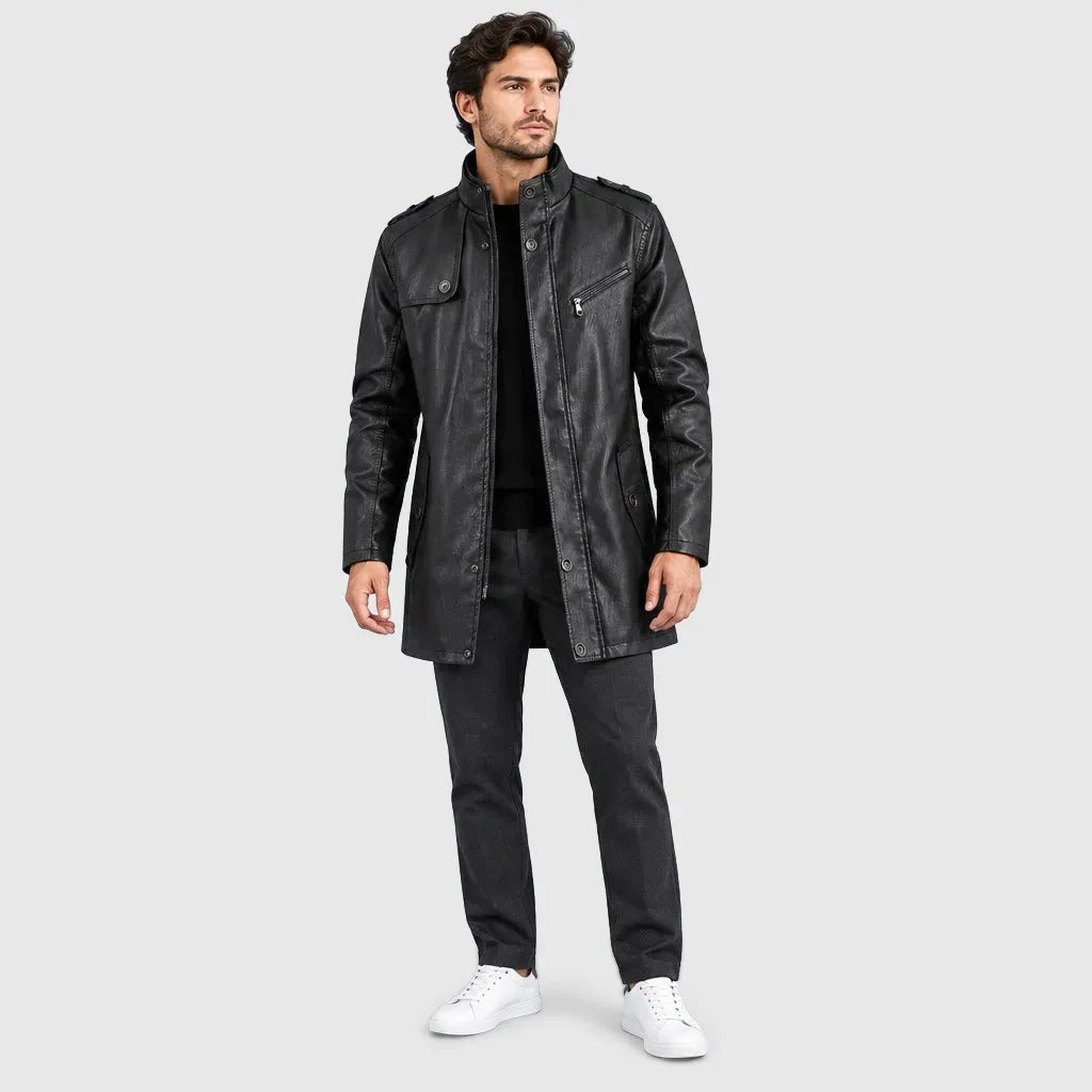 Men's Longline Faux Leather Biker Jacket