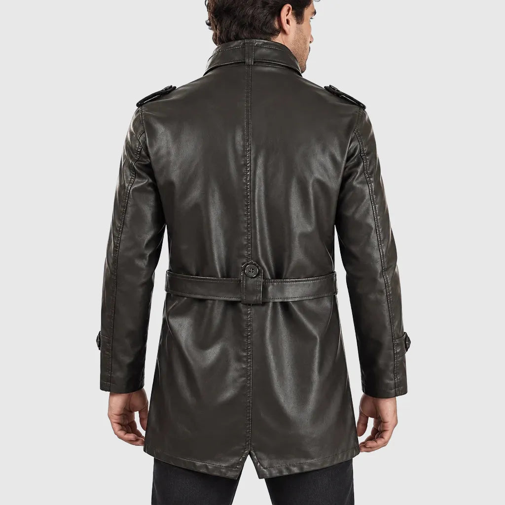Men's Longline Faux Leather Pile Lined Coat