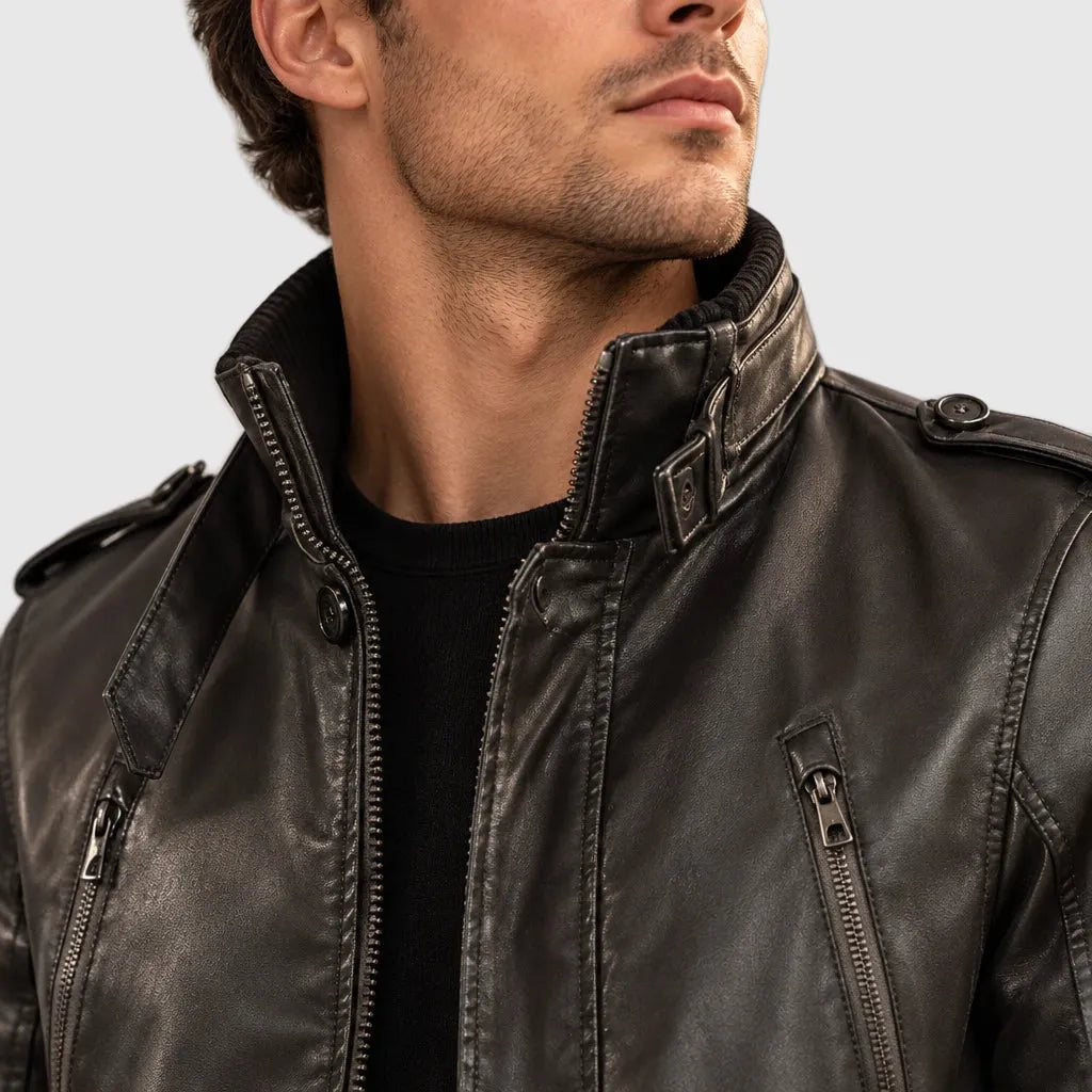 Men's Longline Faux Leather Pile Lined Coat